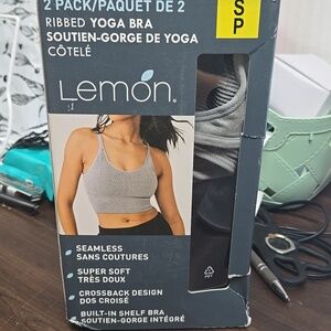 Lemon Size S 2 Pack of Ribbed Seamless Yoga Bras